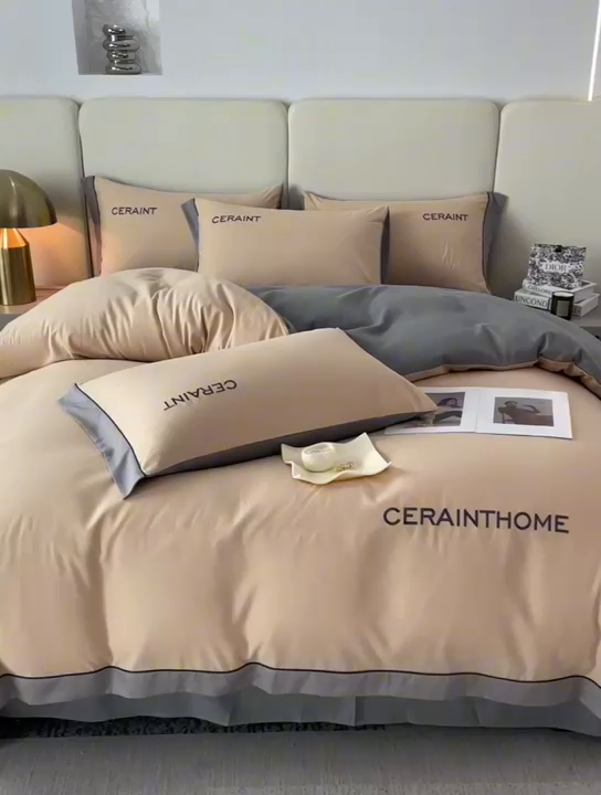 91家纺网 家纺一手货源 找家纺 盛秋家纺 2025新款洛伦-麻绳款系列四件套 奶茶+高级灰