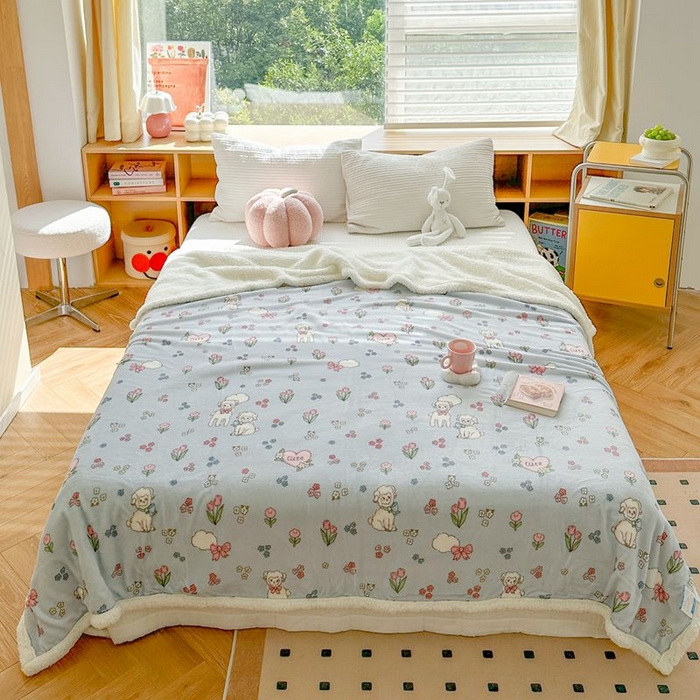 91家纺网 家纺一手货源 找家纺 萝莉家纺 2023新款ins加厚牛奶绒羊羔绒毯午睡毯沙发盖毯-风格二 小可爱