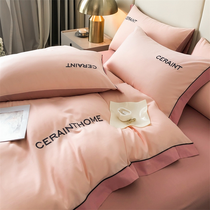 91家纺网 家纺一手货源 找家纺 盛秋家纺 2025新款洛伦-麻绳款系列四件套 奶油粉+浅豆沙