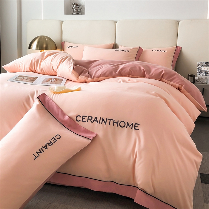 91家纺网 家纺一手货源 找家纺 盛秋家纺 2025新款洛伦-麻绳款系列四件套 奶油粉+浅豆沙