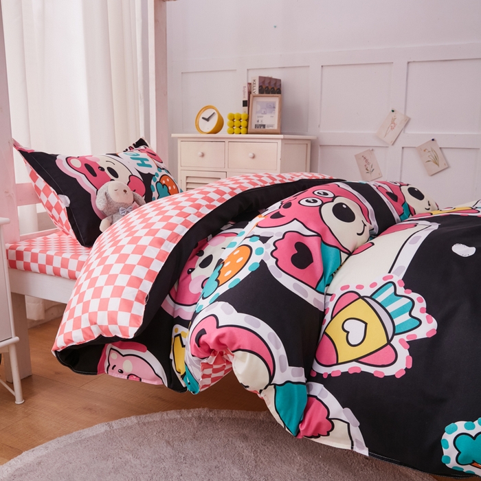 91家纺网 家纺一手货源 找家纺 2023新款亲肤棉美棉芦荟棉三件套美棉（8月）学生宿舍床 无敌可爱