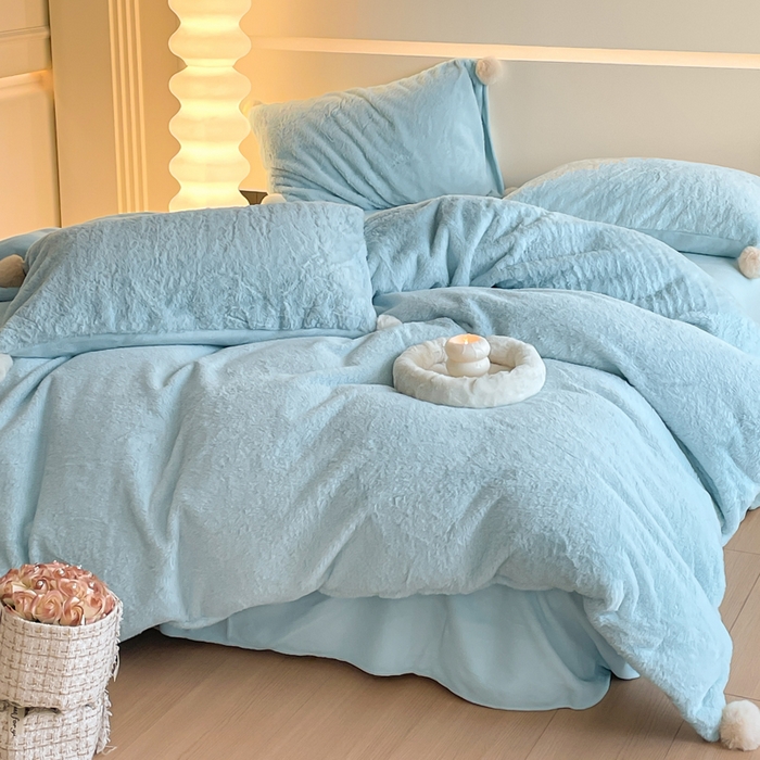 91家纺网 家纺一手货源 找家纺 金爱家 23新品全消光牛奶绒A类纯色立体獭兔毛绒四件套 兔毛纯色-海蓝