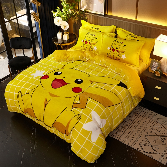 91家纺网 家纺一手货源 找家纺 KT猫 2024卡通法莱绒牛奶绒四件套星星皮卡