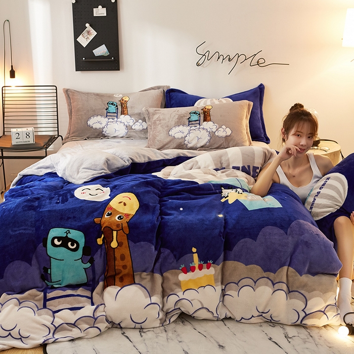 91家纺网 家纺一手货源 找家纺 KT猫 2024卡通法莱绒牛奶绒四件套仰望天空