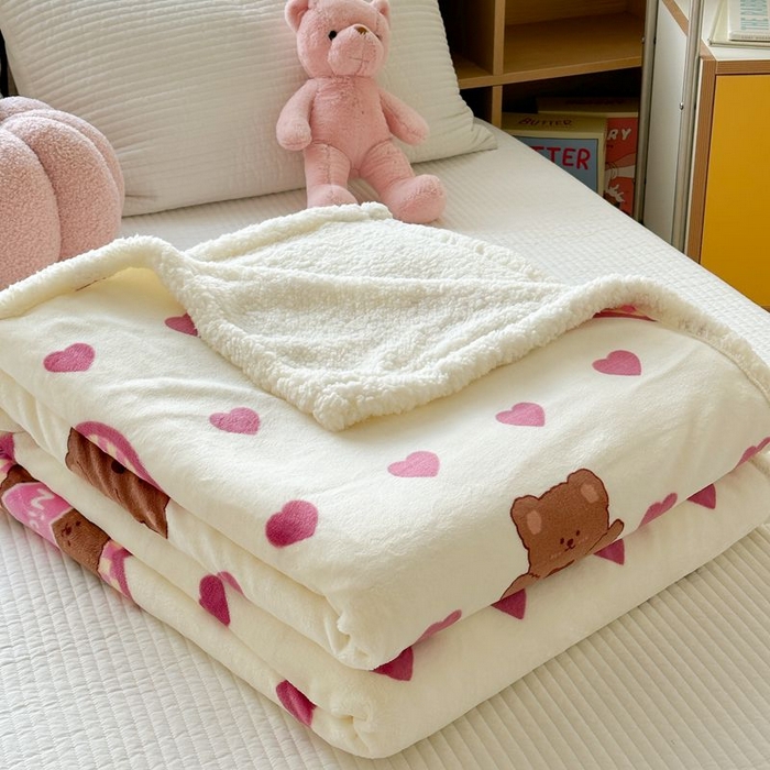 91家纺网 家纺一手货源 找家纺 （总）萝莉 2023新款ins加厚牛奶绒羊羔绒毯午睡毯沙发盖毯-风格二
