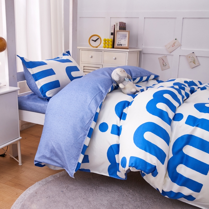 91家纺网 家纺一手货源 找家纺 2023新款亲肤棉美棉芦荟棉三件套美棉（8月）学生宿舍床 潮流-蓝