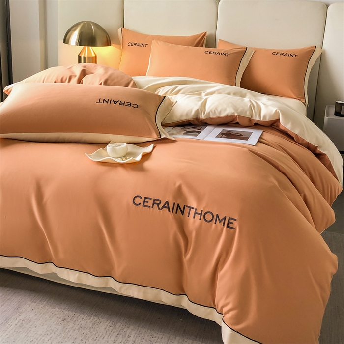 91家纺网 家纺一手货源 找家纺 盛秋家纺 2025新款洛伦-麻绳款系列四件套 南瓜橘+奶黄