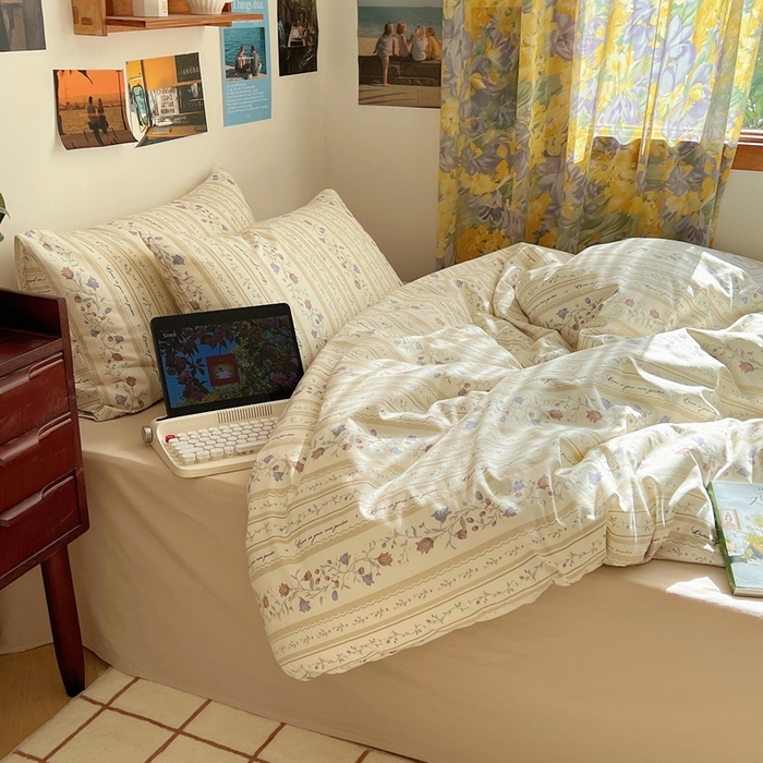 91家纺网 家纺一手货源 找家纺 六巷胡同 2023新款韩国ins复古博主风小碎花四件套 蔓藤物语