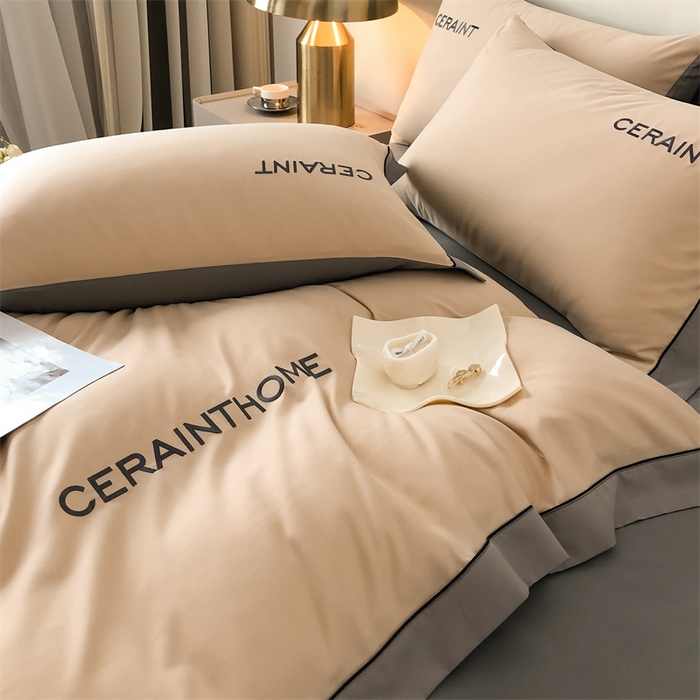 91家纺网 家纺一手货源 找家纺 盛秋家纺 2025新款洛伦-麻绳款系列四件套 奶茶+高级灰