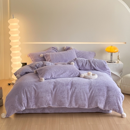 金爱家 23新品全消光牛奶绒A类纯色立体獭兔毛绒四件套 兔毛纯色-青紫