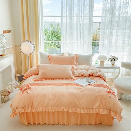 91家纺网 家纺一手货源 找家纺 （总）yyds网供 2023新款加高夹棉床裙款四件套工艺款韩版公主风被套荷叶边[有买家秀]