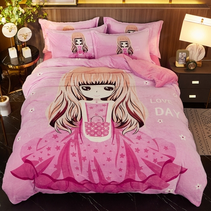 91家纺网 家纺一手货源 找家纺 （总）KT猫 2024卡通法莱绒牛奶绒四件套