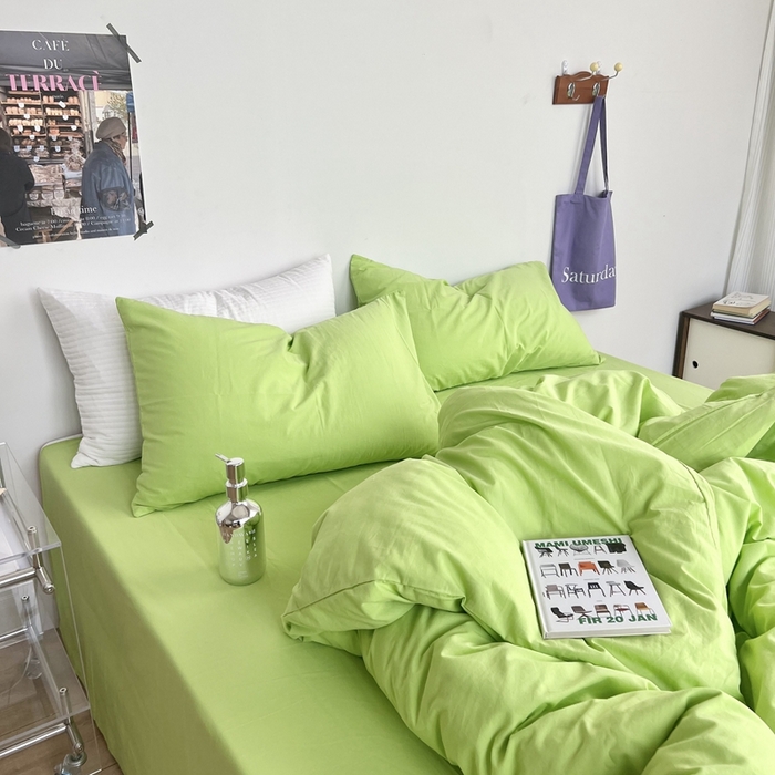 91家纺网 家纺一手货源 找家纺 六巷胡同 2023新款纯色多巴胺博主风四件套 荧光绿