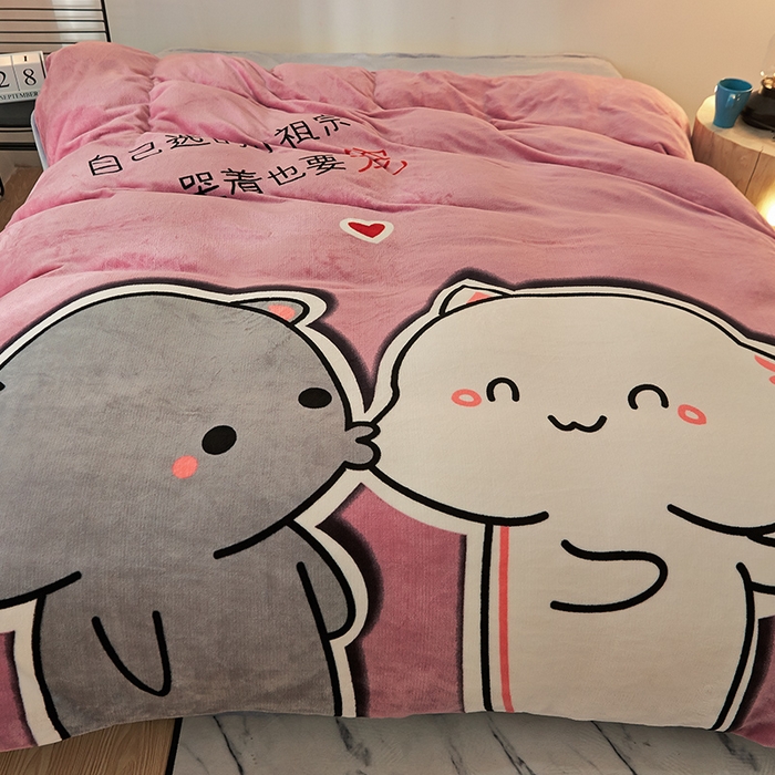 91家纺网 家纺一手货源 找家纺 KT猫 2024卡通法莱绒牛奶绒四件套小祖宗