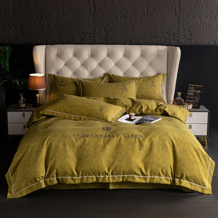 91家纺网 家纺一手货源 找家纺 （总）麦空家居 2025新款暗纹刺绣加厚磨毛四件套-林间低语 系列