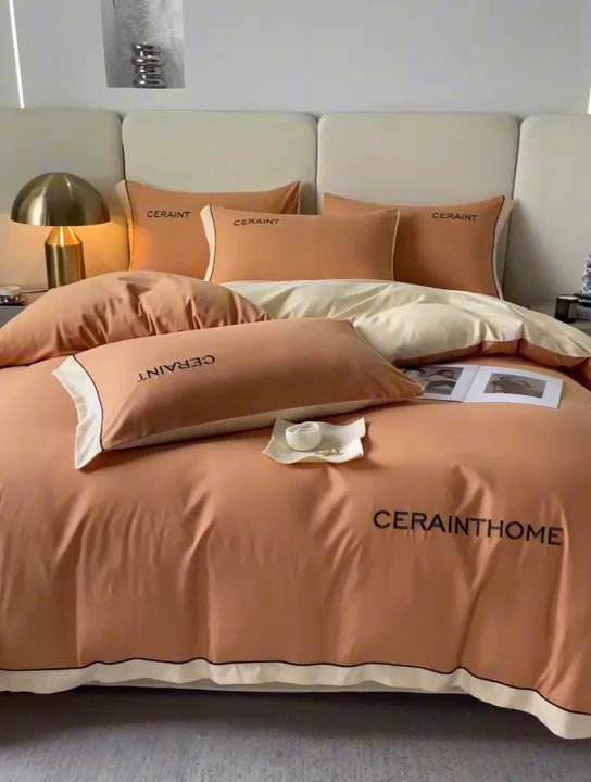 91家纺网 家纺一手货源 找家纺 盛秋家纺 2025新款洛伦-麻绳款系列四件套 南瓜橘+奶黄