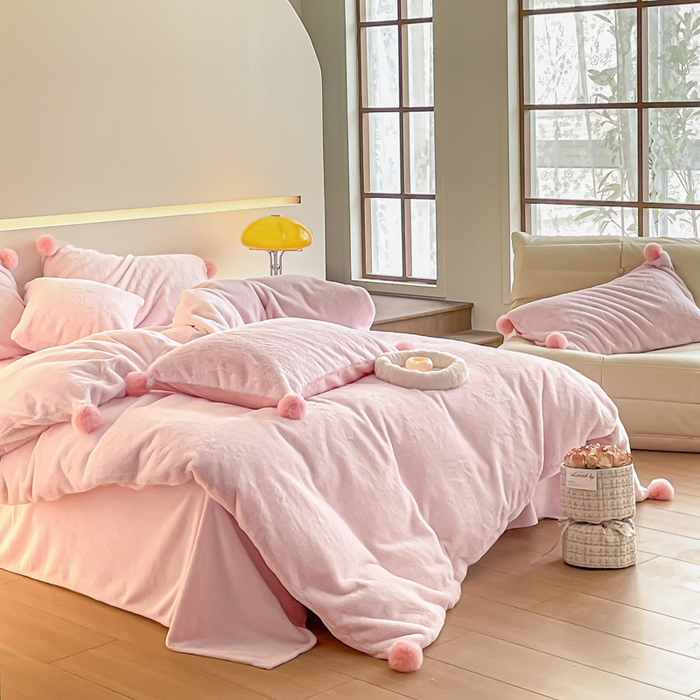 91家纺网 家纺一手货源 找家纺 金爱家 23新品全消光牛奶绒A类纯色立体獭兔毛绒四件套 兔毛纯色-蜜粉