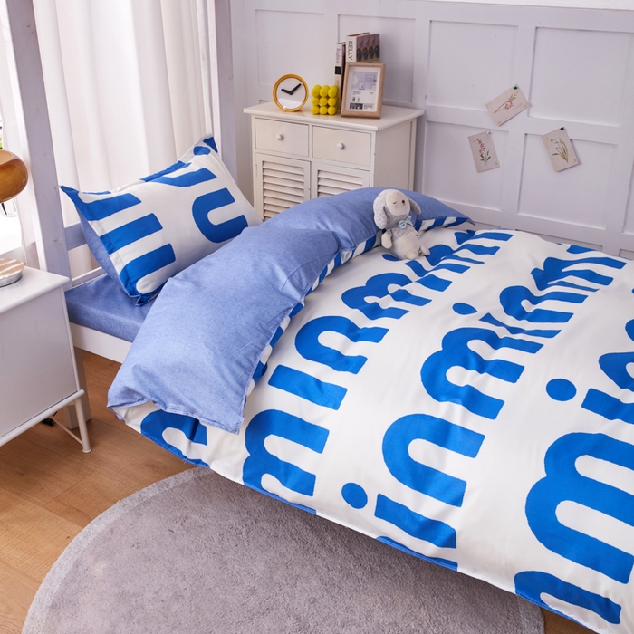 91家纺网 家纺一手货源 找家纺 2023新款亲肤棉美棉芦荟棉三件套美棉（8月）学生宿舍床 潮流-蓝