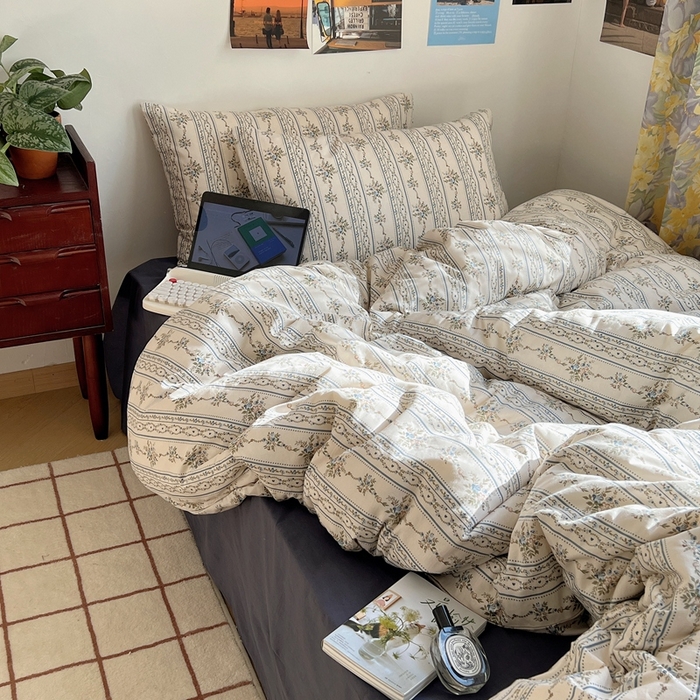 91家纺网 家纺一手货源 找家纺 六巷胡同 2023新款韩国ins复古博主风小碎花四件套 但丁花园