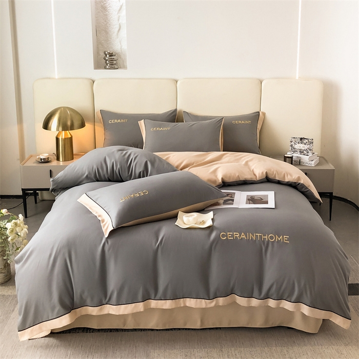 91家纺网 家纺一手货源 找家纺 盛秋家纺 2025新款洛伦-麻绳款系列四件套 高级灰+奶茶