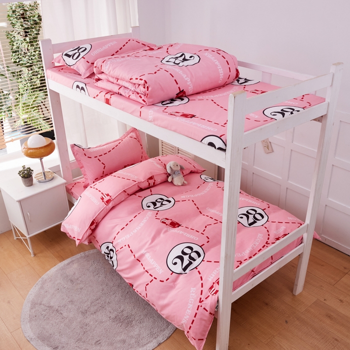 91家纺网 家纺一手货源 找家纺 2023新款亲肤棉美棉芦荟棉三件套美棉（8月）学生宿舍床 粉红女郎