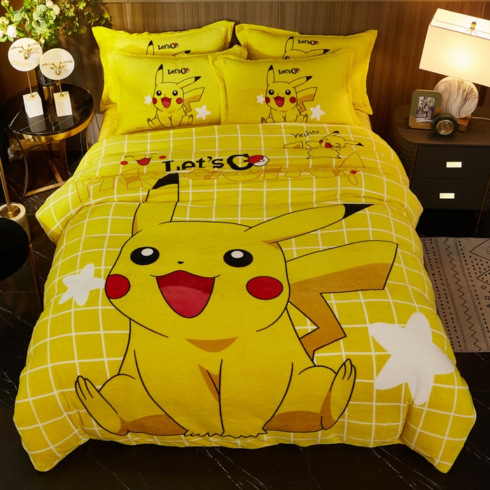 91家纺网 家纺一手货源 找家纺 KT猫 2024卡通法莱绒牛奶绒四件套星星皮卡