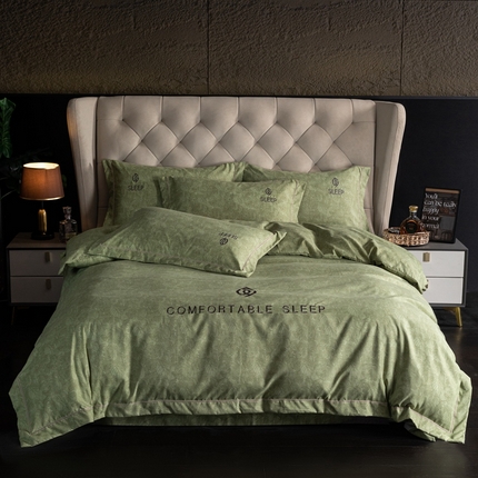 91家纺网 家纺一手货源 找家纺 （总）麦空家居 2025新款暗纹刺绣加厚磨毛四件套-林间低语 系列