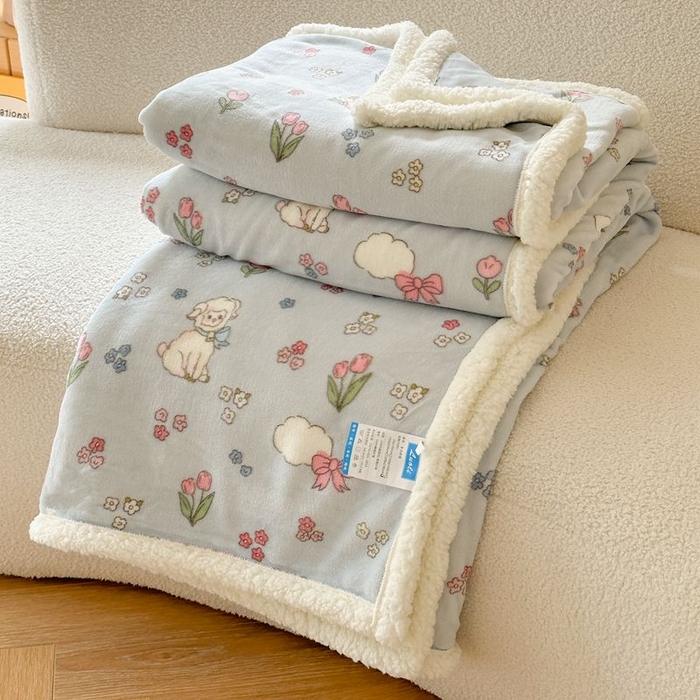 91家纺网 家纺一手货源 找家纺 萝莉家纺 2023新款ins加厚牛奶绒羊羔绒毯午睡毯沙发盖毯-风格二 小可爱