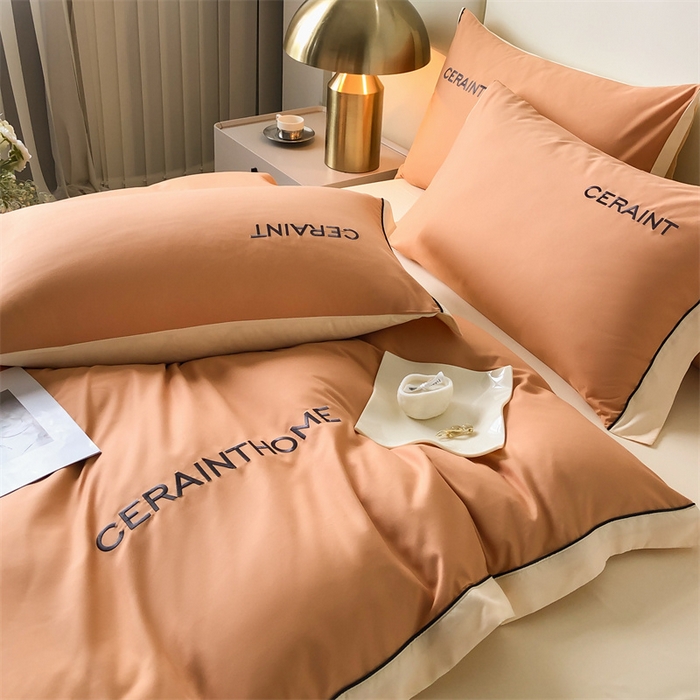 91家纺网 家纺一手货源 找家纺 盛秋家纺 2025新款洛伦-麻绳款系列四件套 南瓜橘+奶黄