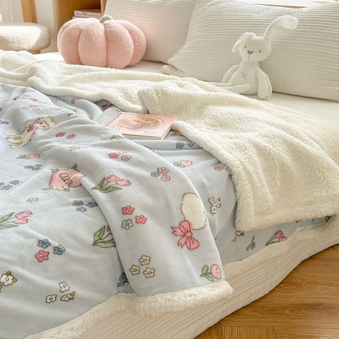 91家纺网 家纺一手货源 找家纺 萝莉家纺 2023新款ins加厚牛奶绒羊羔绒毯午睡毯沙发盖毯-风格二 小可爱