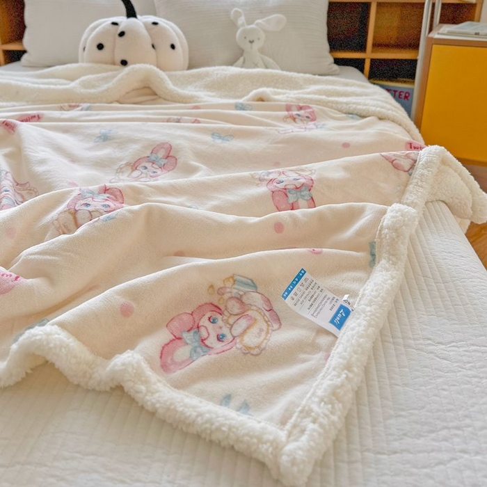 91家纺网 家纺一手货源 找家纺 萝莉家纺 2023新款ins加厚牛奶绒羊羔绒毯午睡毯沙发盖毯-风格二 许愿兔