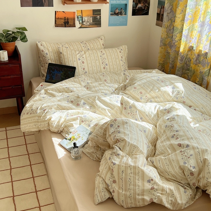 91家纺网 家纺一手货源 找家纺 六巷胡同 2023新款韩国ins复古博主风小碎花四件套 蔓藤物语