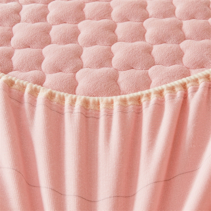 91家纺网 家纺一手货源 找家纺 雯豆 2023新品纯色牛奶绒夹棉床笠床垫保护套A类保暖加厚床笠 牛奶绒床笠-少女粉