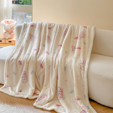 91家纺网 家纺一手货源 找家纺 萝莉家纺 2023新款ins加厚牛奶绒羊羔绒毯午睡毯沙发盖毯-风格二 许愿兔