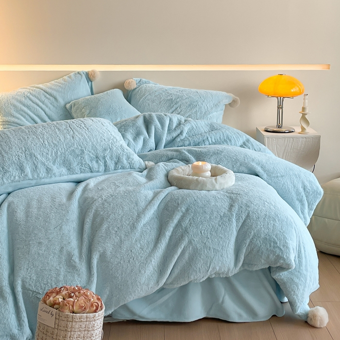 91家纺网 家纺一手货源 找家纺 金爱家 23新品全消光牛奶绒A类纯色立体獭兔毛绒四件套 兔毛纯色-海蓝