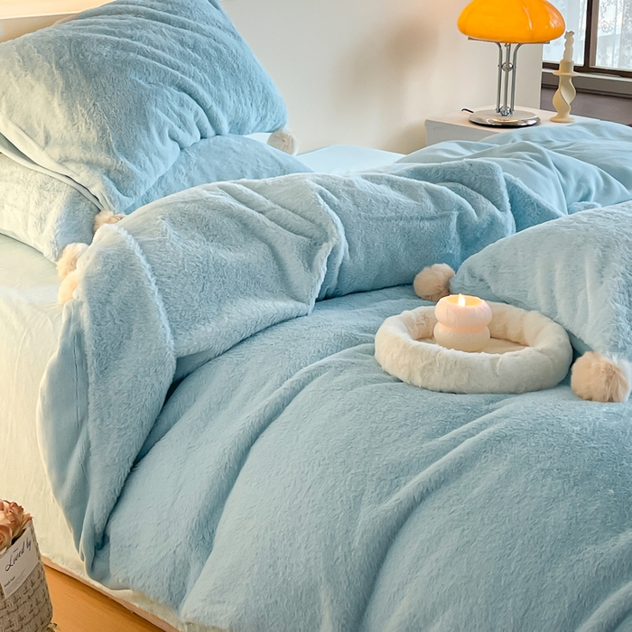 91家纺网 家纺一手货源 找家纺 金爱家 23新品全消光牛奶绒A类纯色立体獭兔毛绒四件套 兔毛纯色-海蓝