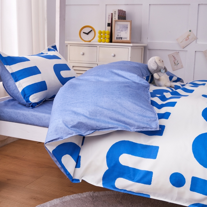 91家纺网 家纺一手货源 找家纺 2023新款亲肤棉美棉芦荟棉三件套美棉（8月）学生宿舍床 潮流-蓝