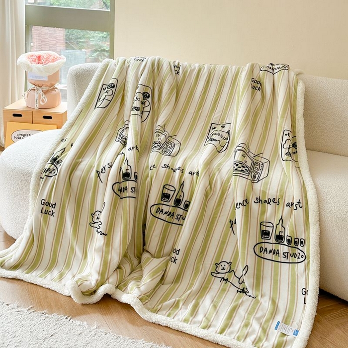 91家纺网 家纺一手货源 找家纺 萝莉家纺 2023新款ins加厚牛奶绒羊羔绒毯午睡毯沙发盖毯-风格二 艺术家