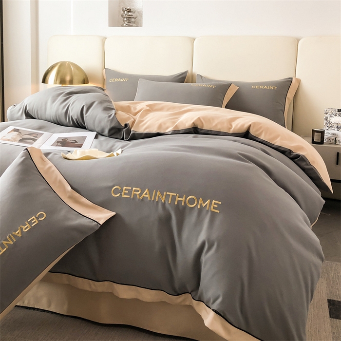 91家纺网 家纺一手货源 找家纺 盛秋家纺 2025新款洛伦-麻绳款系列四件套 高级灰+奶茶