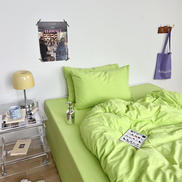 91家纺网 家纺一手货源 找家纺 六巷胡同 2023新款纯色多巴胺博主风四件套 荧光绿