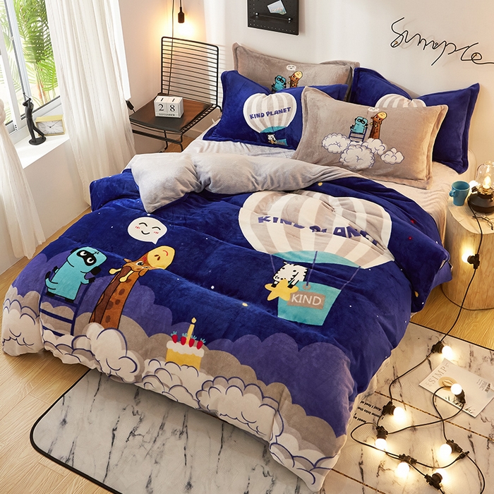 91家纺网 家纺一手货源 找家纺 KT猫 2024卡通法莱绒牛奶绒四件套仰望天空