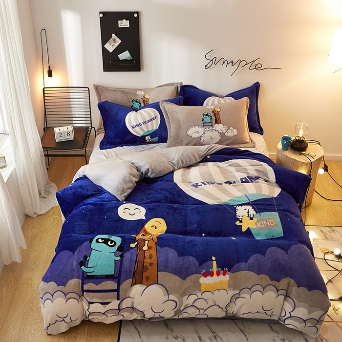 91家纺网 家纺一手货源 找家纺 KT猫 2024卡通法莱绒牛奶绒四件套仰望天空