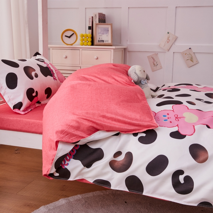 91家纺网 家纺一手货源 找家纺 2023新款亲肤棉美棉芦荟棉三件套美棉（8月）学生宿舍床 豹纹兔