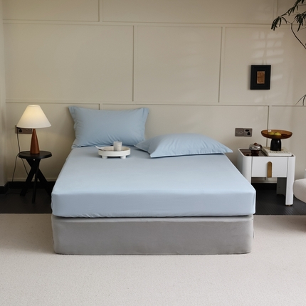 91家纺网 家纺一手货源 找家纺  蕊姿家居 2023新款A类加厚50s超柔全棉长绒棉磨毛床笠 天空蓝