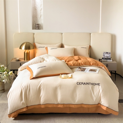 盛秋家纺 2025新款洛伦-麻绳款系列四件套 奶昔白+南瓜橘