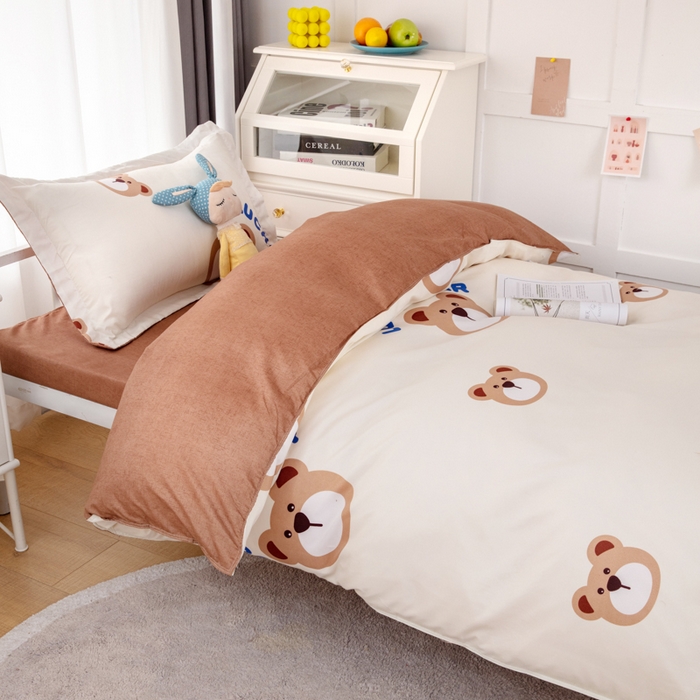 91家纺网 家纺一手货源 找家纺 2023新款亲肤棉美棉芦荟棉三件套美棉（8月）学生宿舍床 幸运熊