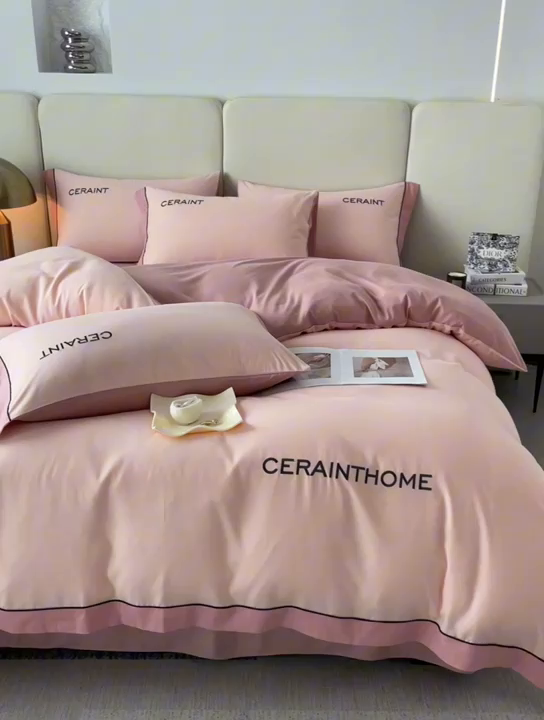 91家纺网 家纺一手货源 找家纺 盛秋家纺 2025新款洛伦-麻绳款系列四件套 奶油粉+浅豆沙