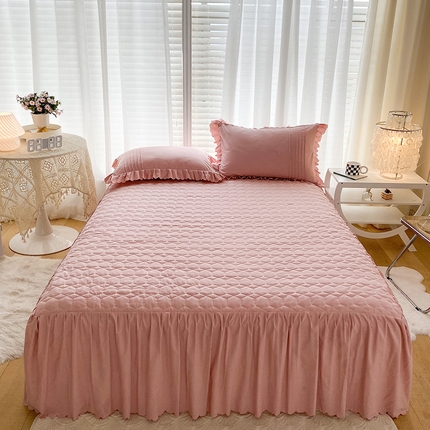 91家纺网 家纺一手货源 找家纺 yyds网供 2023新款加高夹棉床裙款四件套工艺款韩版公主风被套荷叶边[有买家秀] 幸运桃粉夹棉床裙