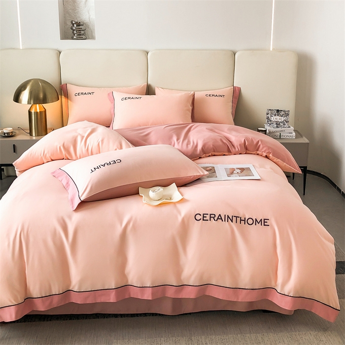 91家纺网 家纺一手货源 找家纺 盛秋家纺 2025新款洛伦-麻绳款系列四件套 奶油粉+浅豆沙