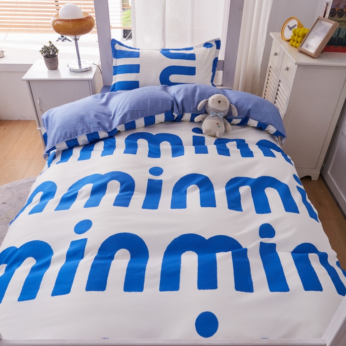 91家纺网 家纺一手货源 找家纺 2023新款亲肤棉美棉芦荟棉三件套美棉（8月）学生宿舍床 潮流-蓝